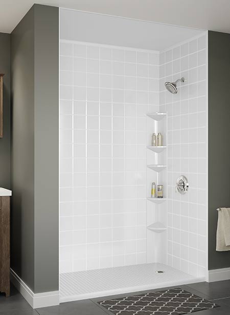 White tile-look acrylic shower