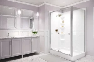 Bath Fitter; All White Modern Bathroom; Shower