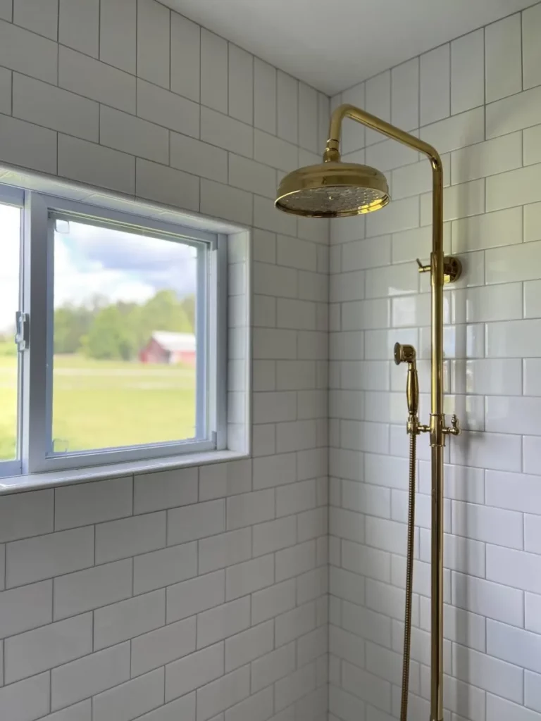 tile shower window trim in modern and industrial-style shower