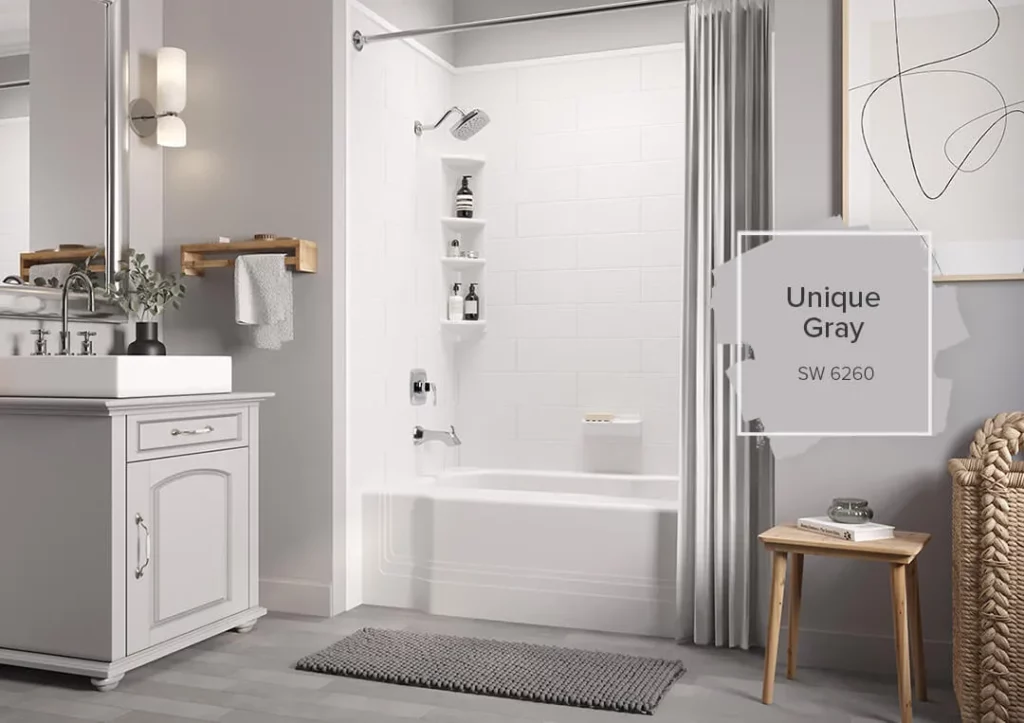 grey-toned bathroom with the color "unique grey" from Bath Fitter