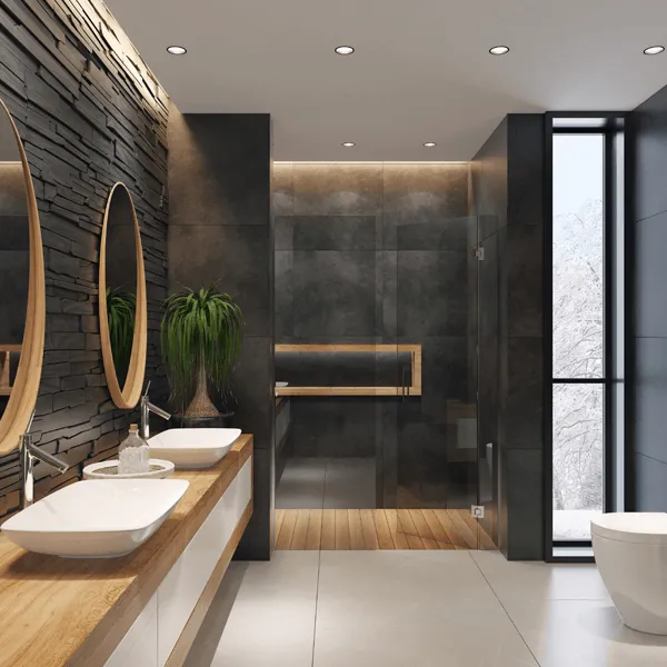 moody, modern black and deep charcoal bathroom